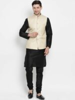 VASTRAMAY Men Cream-Coloured Woven Design Nehru Jacket - Image 5