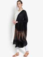 Mizash Women Black Peacock Feather Printed Woolen Shawl - Image 3