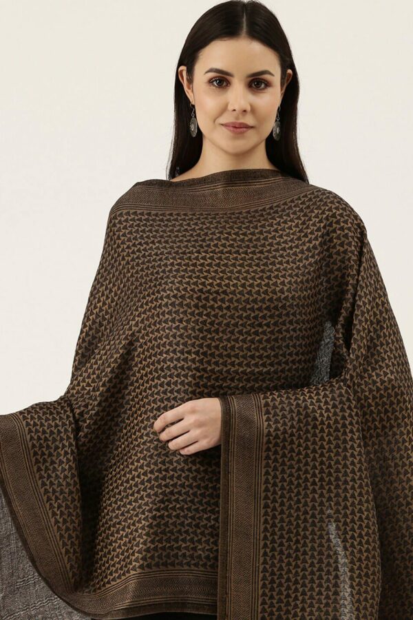 Pashmoda Women Black & Beige Colored Woven Design Fine Cashmere Woolen Shawl