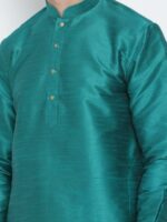 Men's Green Silk Blend Kurta - Image 4