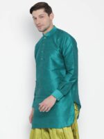 Men's Green Silk Blend Kurta - Image 5