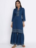 MIRAVAN Women Blue Gotta Patti Kurta with Sharara