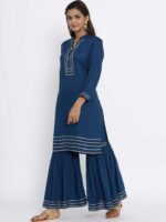 MIRAVAN Women Blue Gotta Patti Kurta with Sharara - Image 6