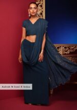 Navy Sequin Embroidered Pre-Stitched Saree