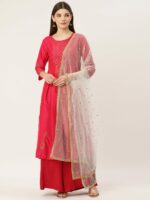 Studio Shringaar Off White Net Embroidered Dupatta