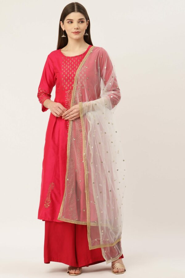 Studio Shringaar Off White Net Embroidered Dupatta