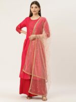 Studio Shringaar Peach-Coloured Net Embroidered Dupatta