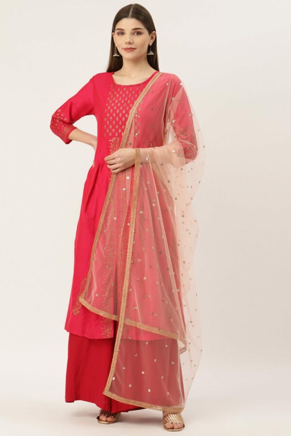 Studio Shringaar Peach-Coloured Net Embroidered Dupatta