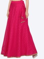 Studio Shringaar Women Pink Chanderi Silk Self Design Lehenga Skirt - Image 3