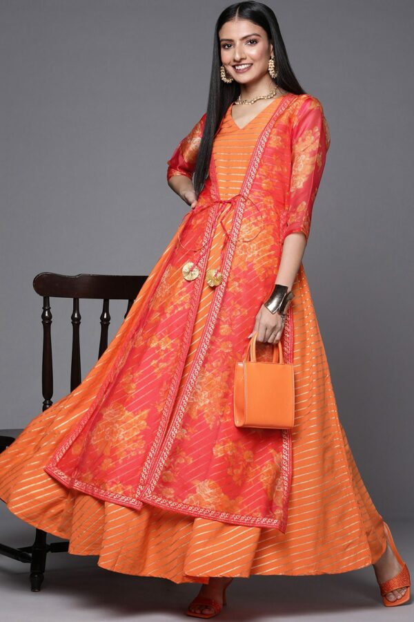 Ahalyaa Orange Striped Ethnic Maxi Dress