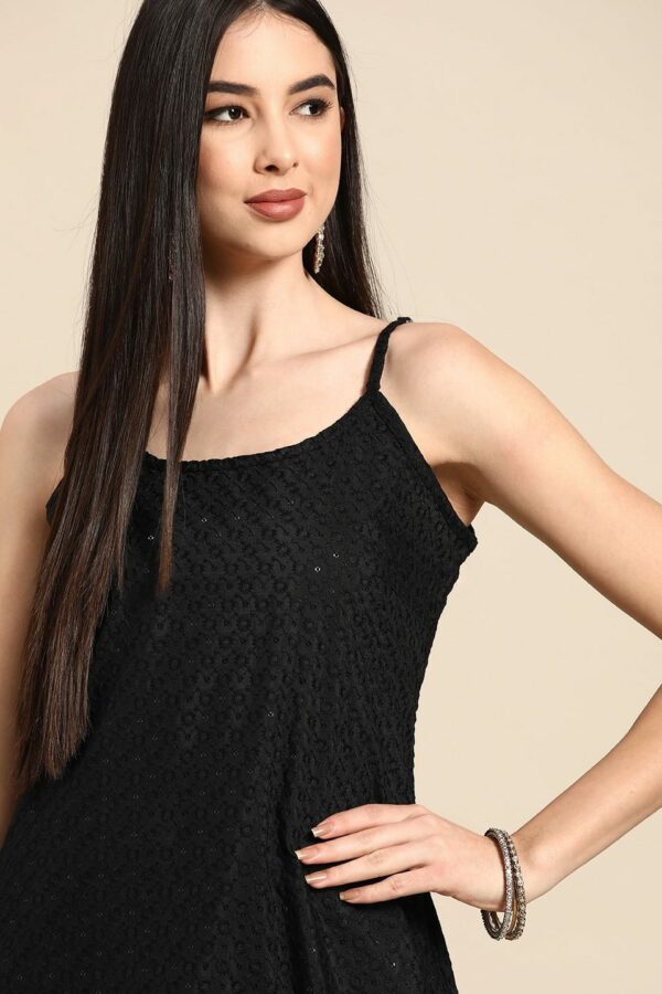Anouk Women Black Cotton Ethnic Motifs Schiffli Embroidered Fusion Kurta
