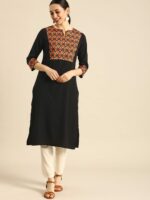 Anouk Women Black & Red Ethnic Motifs Yoke Design Kurta - Image 3
