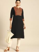 Anouk Women Black & Red Ethnic Motifs Yoke Design Kurta - Image 5