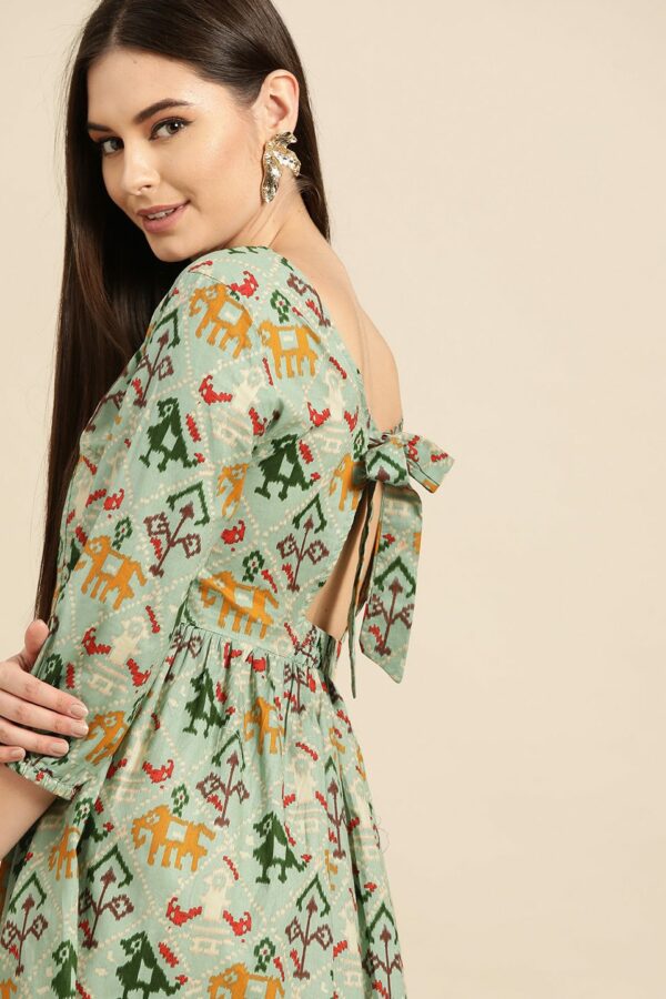Anouk Women Green & Mustard Ethnic Motifs Printed A-Line Kurta