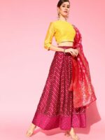 Anouk Women Pink & Yellow Embellished Ready to Wear Lehenga & Blouse With Dupatta - Image 2