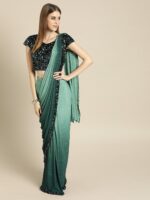 Chhabra 555 Green Ombre Dyed Ready to Wear Poly Georgette Saree with Stitched Blouse - Image 2