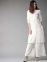 HERE&NOW Women White Solid Straight Kurta