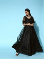 Inddus Women Classic Black Ethnic Motifs Swirling Volume Dress - Image 4