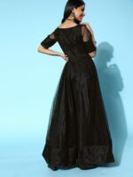 Inddus Women Classic Black Ethnic Motifs Swirling Volume Dress - Image 5