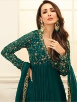 Inddus Women Green Georgette Plisse Kurta