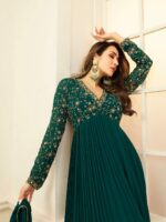 Inddus Women Green Georgette Plisse Kurta - Image 7