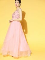 Inddus Women Pretty Pink Floral Embroidered Festive Gown - Image 3