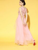 Inddus Women Pretty Pink Floral Embroidered Festive Gown - Image 5