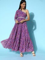 Inddus Women Pretty Purple Ethnic Motifs Ethereal Embroidery Dress - Image 2
