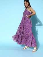 Inddus Women Pretty Purple Ethnic Motifs Ethereal Embroidery Dress - Image 3