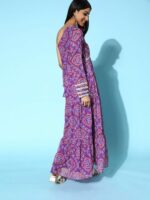 Inddus Women Pretty Purple Ethnic Motifs Ethereal Embroidery Dress - Image 5