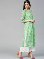 Jaipur Kurti Women Blue & Green Printed Straight Kurta - Image 4