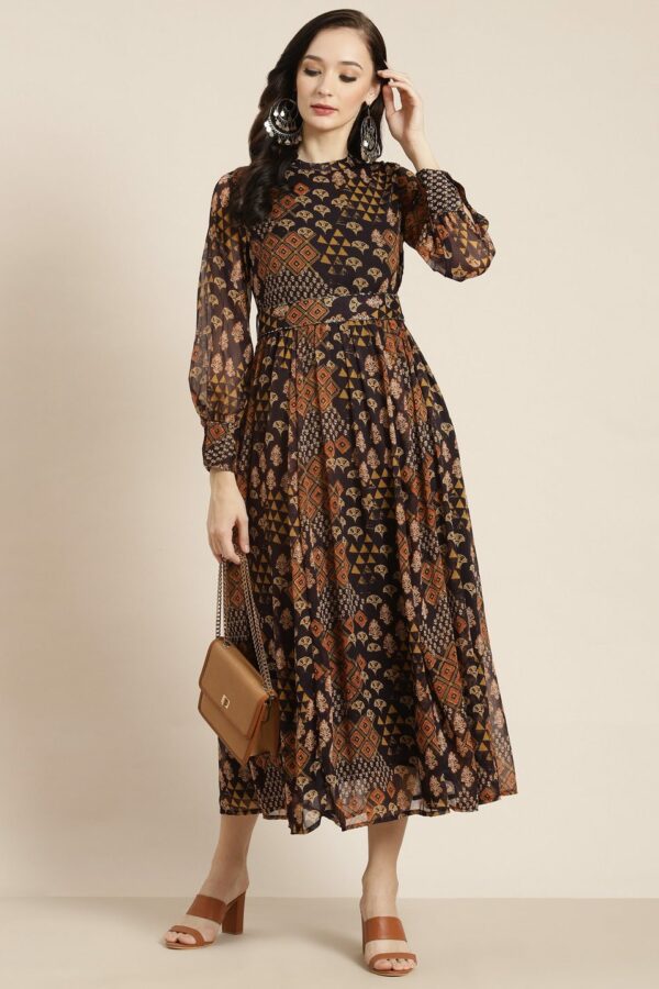 Juniper Brown & Orange Chiffon Maxi Dress