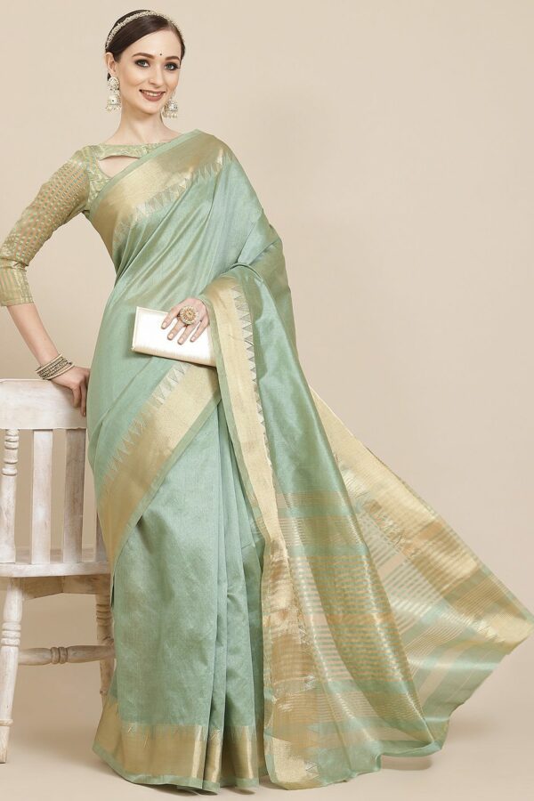 KALINI Green & Golden Solid Woven Design Saree