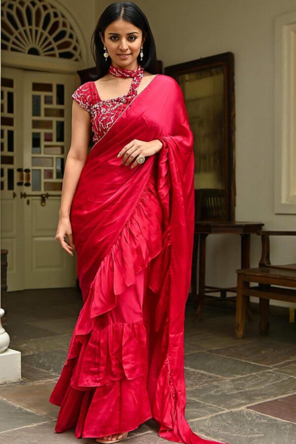Lavanya The Label Red Silk Blend Ready to Wear Saree