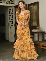 Lavanya The Label Yellow & Green Floral Ready to Wear Saree - Image 3