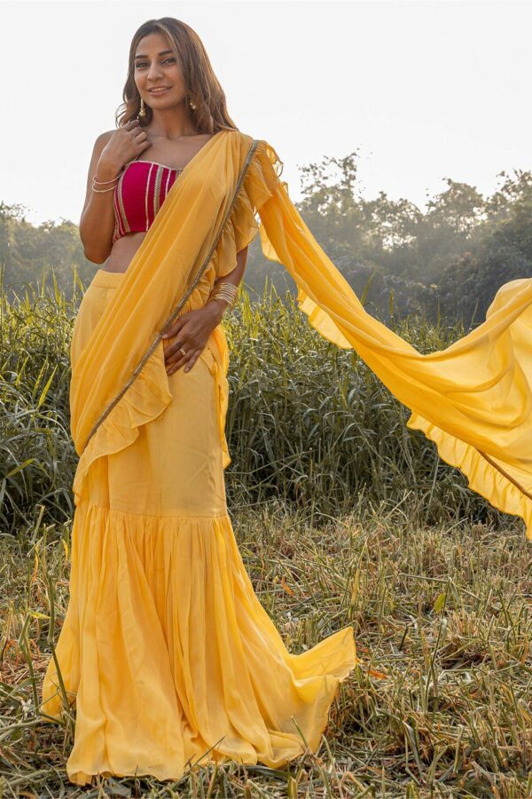 Lavanya The Label Yellow & Pink Ready to Wear Saree