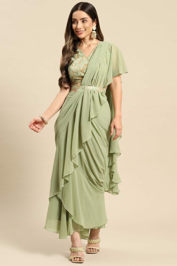 MABISH by Sonal Jain Green Belted Ready to Wear Frilled Saree
