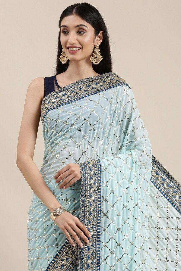 Mitera Blue Embellished Sequinned Saree