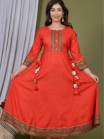 Pranavi Heavy Rayon Red Long Anarkali Gown - Image 2