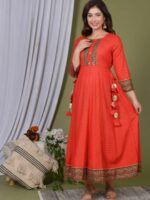 Pranavi Heavy Rayon Red Long Anarkali Gown