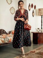Rustorange Black & Orange Ethnic Motifs Printed Maxi Dress