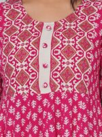 Sanganeri Kurti Women Pink & White Printed Rayon Anarkali Kurta - Image 2