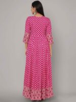 Sanganeri Kurti Women Pink & White Printed Rayon Anarkali Kurta - Image 5