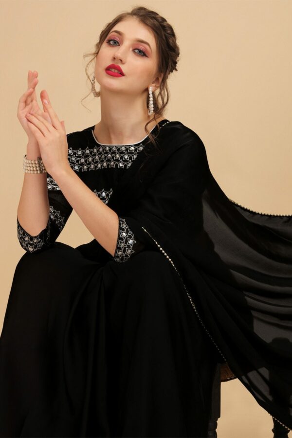 Sangria Black Embroidered Satin Saree