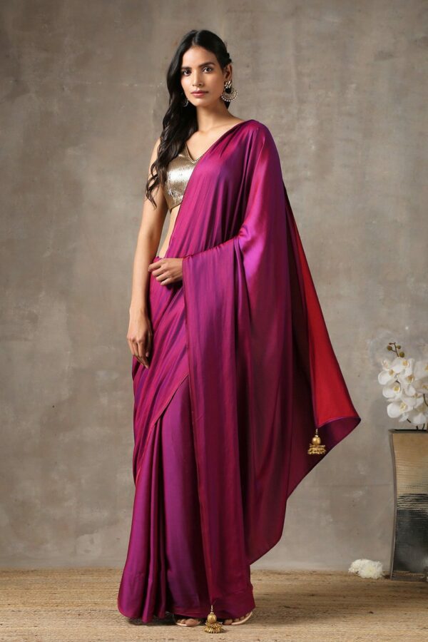 Swtantra Violet & Red Satin Saree