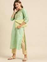 Varanga Women Sea Green Floral Embroidered Kurta - Image 5
