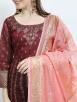 Vishudh Maroon Ethnic Motifs Ethnic Maxi Dress with Dupatta - Image 2