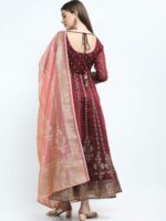 Vishudh Maroon Ethnic Motifs Ethnic Maxi Dress with Dupatta - Image 4