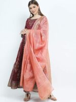 Vishudh Maroon Ethnic Motifs Ethnic Maxi Dress with Dupatta - Image 5