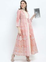 Vishudh Peach-Coloured Ethnic Motifs Layered Ethnic Maxi Dress With Jacket - Image 6